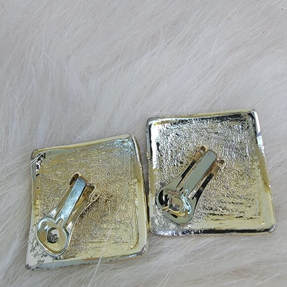 Vintage enameled blue and silver clip on earrings - Picture 3 of 3